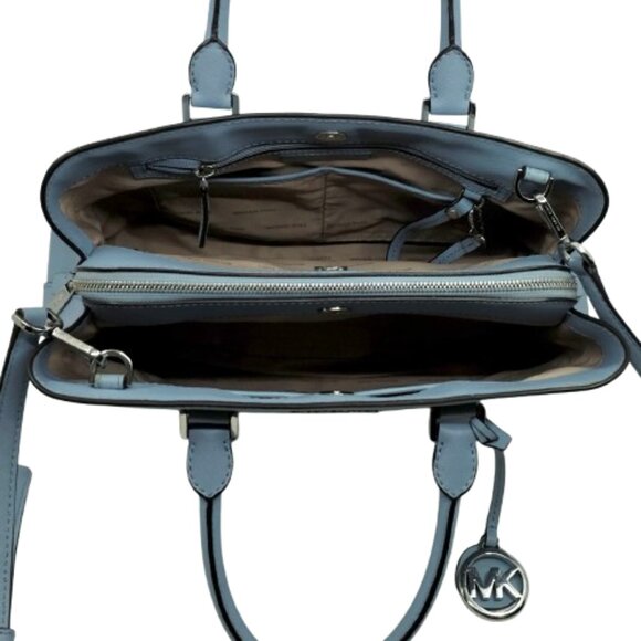 MICHAEL KORS~Savannah~LG BLUE SAFFIANO LEATHER 3 COMPARTMENT SHOULDER TOTE BAG - Picture 6 of 6